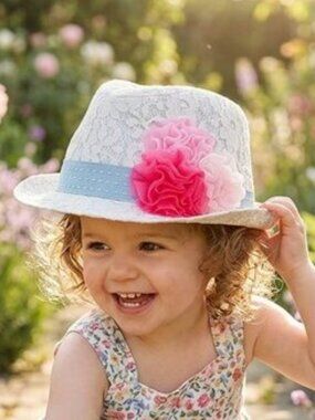 Little Maven by Tori Spelling Toddler Lace Fedora Hat Pink Flower 2-3Y